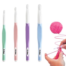 4 Piece Crochet Hook Set, Sizes 8 mm, 10 mm, 12 mm, 15 mm, Ergonomic Crochet Hook with Rubber Handle, 19.5 cm, Extra Long Crochet Hook, Knitting Needle for Beginners and Crochet Lovers
