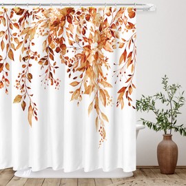 Tititex Orange Eucalyptus Shower Curtain Sets, Watercolor Bright Leaves on The Top Plant with Floral Bathroom Decoration 72x78 Inch with Hooks