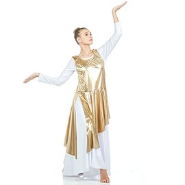 Danzcue Asymmetrical Metallic Praise Dance Tunic, Gold, S-M-Adult