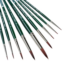 Silver Brush Limited RS-2599S Ruby Satin Short Handle Round Bushes with Stiffer Synthetic Feel, 9pc Premium Painting Set for Oil, Acrylic, and Heavy Body Paints, Sizes 3/0, 2/0, 0, 1, 2, 4, 6, 8, & 10