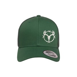 Love Sketches Deer Trucker Hats for Men & Women | Buck Deer Skull with a Circular Barbed Wire Frame | Mesh Trucker Hats