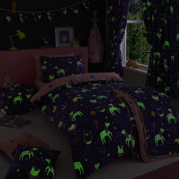 Happy Linen Company Girls Kids Space Unicorn Purple Toddler Cot Bed Reversible Duvet Cover Bedding Set