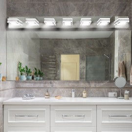 Ship in US,45" Modern Chrome 7-Light LED Vanity Light, Square Acrylic Lampshades Wall Mount Fixture for Bathroom,Mirror LightingLamp Power(W): 18