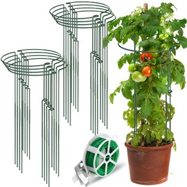 Menkxi 8 Pack Plant Support Stakes 30" H x 11.5" W Half Round Peony Cages and Supports with 66 ft Twist Tie Metal Plant Stakes for Indoor Outdoor Flower Peony Tomato Hydrangea