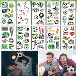 10 Sheets Glow in the Dark Soccer Temporary Tattoos – Luminous Football Tattoo Stickers for Face Arm Chest – Waterproof Soccer Party Supplies FIFA 2025 Sports Event Decorations for Adults and Fans