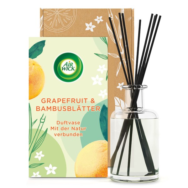 Air Wick Duftstäbchen – Duft: Grapefruit und Bambusblätter – Mit natürlichen ätherischen Ölen – 1 x 200 ml Raumduft mit Duftvase