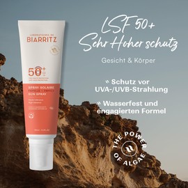 Laboratoires de Biarritz - Sonnnenspray LSF50+ - Bio-zertifiziert - Gesicht und Körper - Für Babys, Kinder und Erwachsene - Familienformat 150ml - Made in France