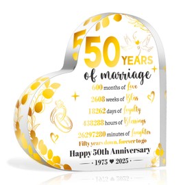 HOWAF 50th Golden Wedding Anniversary Acrylic Plaque Gifts for Anniversary, Golden Wedding Gifts for Her Him Couple, Heart-Shaped Acrylic Sign Romantic gifts for 50th wedding anniversary Decorations