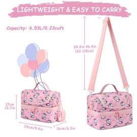 Kasgo Lunch Bag for Girls, Insulated Toddler Lunch Box Bag Dual Compartments Kids Cooler Bag with Detachable Adjustable Shoulder Strap for School Picnic, Pink Cat
