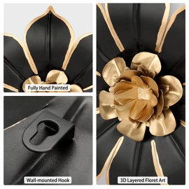 10" Metal Flowers Wall Decor, Black & Gold 3D Floral Metal Wall Art Decor for Inoor & Outdoor Use, Vintage & Modern Walls Arts for Bathroom, Living Room, Bedroom, Office, Garden, Patio, Porch, 1 Piece