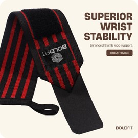 Boldfit Wrist Brace With Velcro Strips - Breathable And Adjustable Weight Lifting Wrist Wraps - Crossfit Wrist Wraps, Gym Accessories For Women And Men (Universal Size) (Red & Black)