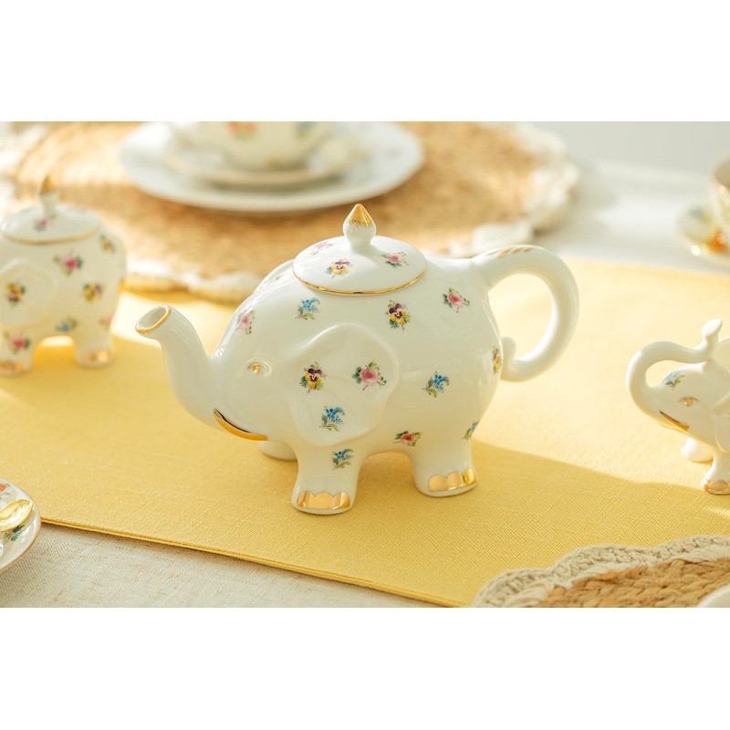 Grace Teaware Fine Porcelain Happy Elephant 28-Ounce Teapot (Floral Pansy)