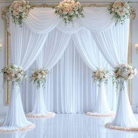 4 Panels White Backdrop Curtains for Wedding Party Wrinkle Free Backdrops Curtain Drapes Fabric Decorations Photo Back Drop Cloth for Baby Shower Photography Stage Reception 20ft(W) x 12ft(H)