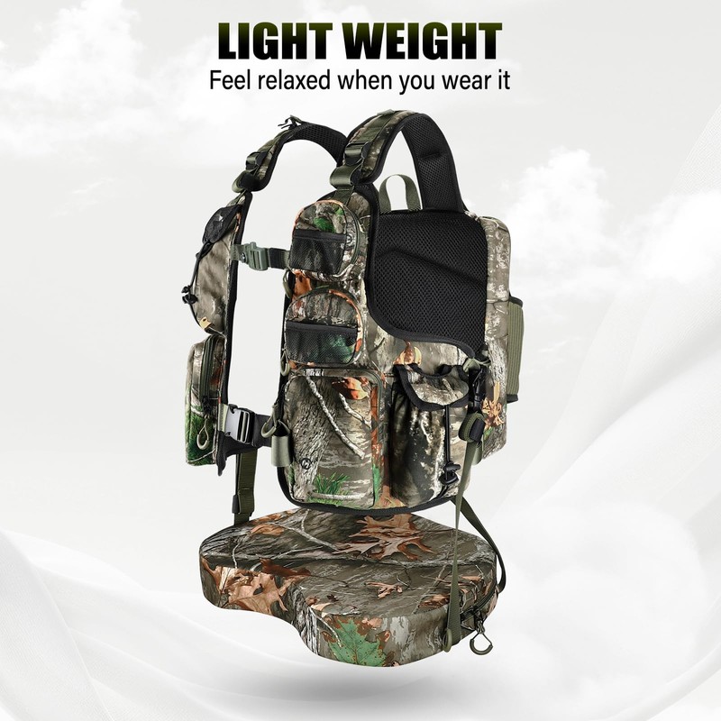 Kalkal Turkey Vest with Seat, Lightweight Camo Turkey Hunting Vest