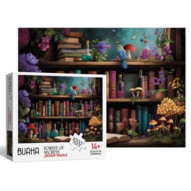Magic Mushroom Bookshelf Puzzles for Adults 1000 Pieces Nature Magic Bird Book Library Flower Jigsaw Puzzles Challenging Hard Difficult Puzzle