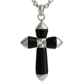 Morella Damen Halskette mit Kreuz Anhänger 50 cm und schwarzem Schmuckbeutel