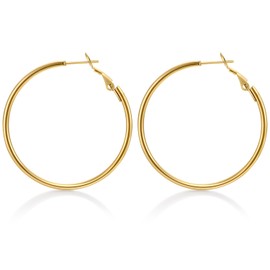 FRUMOS 14K Gold Plated Chunky Hoop Earrings for Women Girls Thick hoop Earrings Jewelry for Birthday Christmas Gifts（40MM Hoop Earrings）