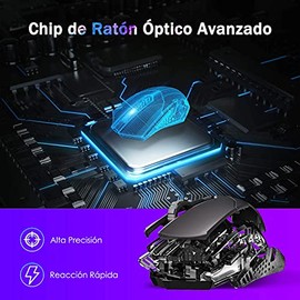 TERPORT S200 Mouse Inalámbrico para Juegos, Ratón con un Clic Silencioso Unico, Tecnología Inalámbrica 2.4G, 7 Botones, 5DPI Ajustables Hasta 2400,...