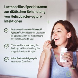 effective nature Combi Flora AntiPylori mit Pylopass - 60 vegane Kapseln - Hochdosiert mit 400 mg pro Tag - Bei Symptomen verursacht durch das Magenbakterium Helicobacter pylori