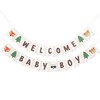 Woodland Welcome Baby Boy Banner - Forest Animals Birthday Decorations,Boys Gender Reveal Banner,Forest Fox Bear Welcome Baby Party Photo Props,Wild Camping Party Hanging Decoration