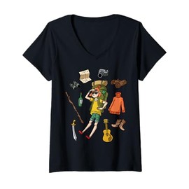 Womens Cartoon Character Camping Gear For Kids Adventure V-Neck T-Shirt