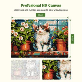 RICUVED Cat Flower Painting by Number Kits for Adult Kids, DIY Animal Canvas Oil Painting Kit for Kids or Beginner with Paint Brushes Acrylic Pigment Drawing Paintwork with Wooden Frame 20x30cm