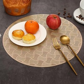 Hosoncovy 4 Pack Decorative PVC Placemats Coasters Hollow Dining Table Place Mats Heat Resistant Non-slip Dining Placemats Table Mats Round Placemat for Home Kitchen Wedding
