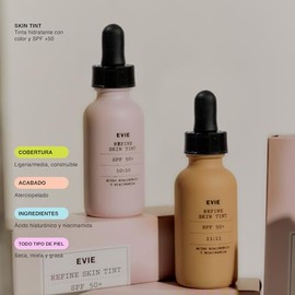 Tinta con Color con Protección Solar SPF +50 | Refine Skin Tint 10.5:10.5 Base de Maquillaje Cobertura Ligera a Media | Primer con Ácido Hialurónico y Niacinamida | EVIE
