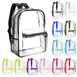 24-Pack 17'' Clear Backpacks for School – Transparent Bookbags for Kids, Heavy Duty PVC Clear Bags with Reinforced Straps, Bulk Back Pack for Girls Boys Elementary, Middle & High School,12 Colors