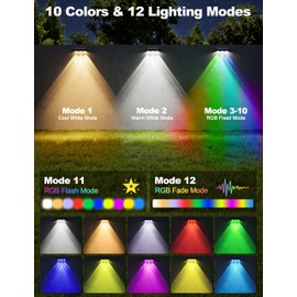 APONUO Solar Fence Lights Outdoor Waterproof, Fence Lights Solar Powered, 12 RGB Color Modes & Warm White & Cool White, Fence Solar Light Outdoor for Backyard, Patio, Wall, Deck, Yard（12 Pack, Black）