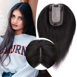Hairro Hair Topper 100% Real Human Hair Toppers for Women 13x7cm no Bangs 8 inch Natural Black