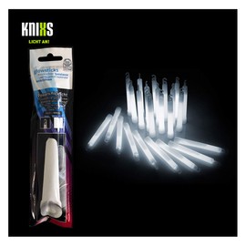 Knixs 15 Glow Sticks, Professional Quality, German Test Mark: 1.4 / 150 x 15 mm, 6-Colour Mix or Plain Bright, For Party, Festival, Outdoor or Emergency Light, white