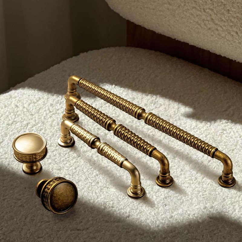 Goo-Ki Antique Brass Weave Cabinet Knobs for Kitchen Zinc Alloy