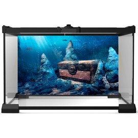 Riivvdise Aquarium Background Underwater Aquarium Backdrop Treasure Chest with Bright Gold Treasure Box Adventurous Water Wealth Pirate Fish Tank Background Decor Vinyl 30x18in