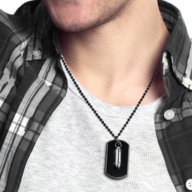 Oidea Mens High Polished Bullet Dog Tag Pendant Necklace,22 Inch Chain Icluded