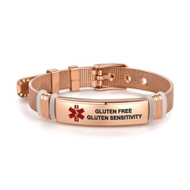 SBI Jewelry Gluten Free Medical Alert Bracelets for Women Men Rosegold Emergency Bracelets for Gluten Free Health Condition Jewelry for First Aid