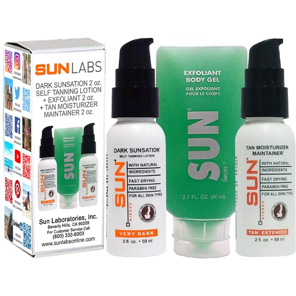 Sun Labs Self-Tanning Kit with Lotion, Exfoliant, and Tan Maintainer for a Golden Glow - 2 2 fl. oz. Bottles Lotion and 1 2.7 fl. oz. Bottle Exfoliant