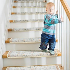 RORA Bullnose Carpet Stair Treads Non-Slip Stair Treads for Wooden Steps,Washable Stair Carpet,Floral Stair Rugs,Runner Indoor Stair Mats for Pets Elder,14pcs,29.5 ''x9.5 ”x1.5 '',Beige