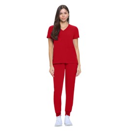 Natural Uniforms Womens Essential Cool Stretch Jogger Scrub Set with Regular and Petite Sizes, Red, Large