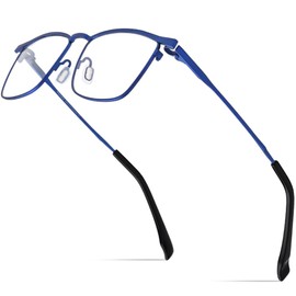 FONEX Pure Titanium Glasses Frame Men Square Eyeglasses Optical Eyewear F85741 (F85741 Blue, Clear)