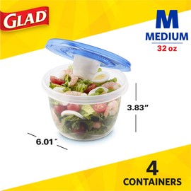 Glad Food Storage Containers - To Go Lunch Containers - 32 Ounce - 4 Containers