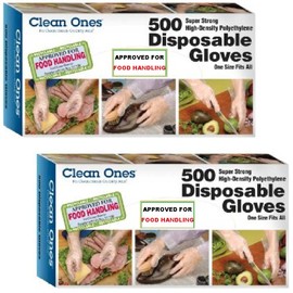 Clean Ones 1000-Count Disposable Food-Safe Poly Gloves, One Size