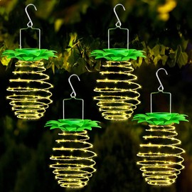 nanzhujin 4Pack Solar Pineapple Lights Outdoor,60LED , Waterproof Hanging Pineapple Lanterns, Outdoor Pineapple Waterproof Lights Pathway Yard Lawn Walkway Decoration, Warm White (Upgraded)