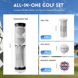 2-Layer Surlyn Golf Balls 2Pcs,3-1/4"(83mm) Plastic Golf Tees 15Pcs, Poker Chip Golf Marker - Perfect Golf Gift Set for Men & Women, Complete Golf Accessories Kit (Balls*2 Tees*15 Red Marker)