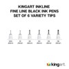 KINGART Inkline Fine Line Black Pens, Set of 6 with