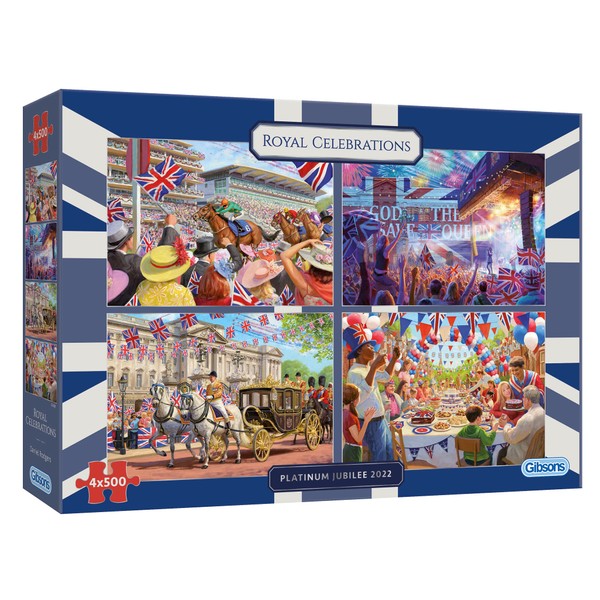 Royal Celebrations Platinum Jubilee 4 x 500 Piece Jigsaw Puzzle | Queen's Jubilee Jigsaw Puzzle | Sustainable Puzzle for Adults | Premium 100% Recycled Board | Gibsons Games