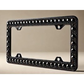 Motorfi 2 Pack Black Bling License Plate Frames for Women - Stainless Steel with Diamond Sparkly Rhinestone License Plate Holders for Auto Lovers