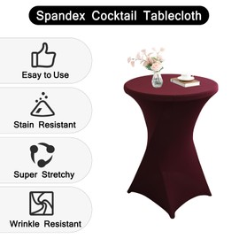 2Pack Black High Cocktail Tablecloth Spandex Round Table Cover 32x43 inch Perfect for Birthday Parties Banquets Kitchen (Burgundy)…