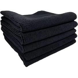 TARO WORKS Car Wash Microfiber Towels, 11.8 x 11.8 inches (30 x 30 cm), Black, 5 Pieces, Super Absorbent, Quick Drying, Scratch-Resistant, Oval Type, Thick, Wiping Cloth, Cleaning, Car Wash Supplies