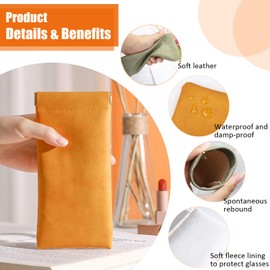 Sicheii 5 Color Sunglasses Pouch, Portable Squeeze Top Leather Sunglasses Case, PU Leather Sun Eye Glasses Sleeve Bag for Men Woman, B